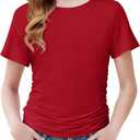 Arshiner Girls Shirts Side Ruched Short Sleeve Crewneck Fitted Tops Casual Summer Soft Tee Clothes 5-12 Years (Red)
