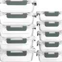 10-Pack Glass Meal Prep Containers with Lids, MCIRCO Food Storage Containers with Snap Locking Lids, Airtight Lunch Containers, Microwave, Oven, Freezer and Dishwasher (Gray)
