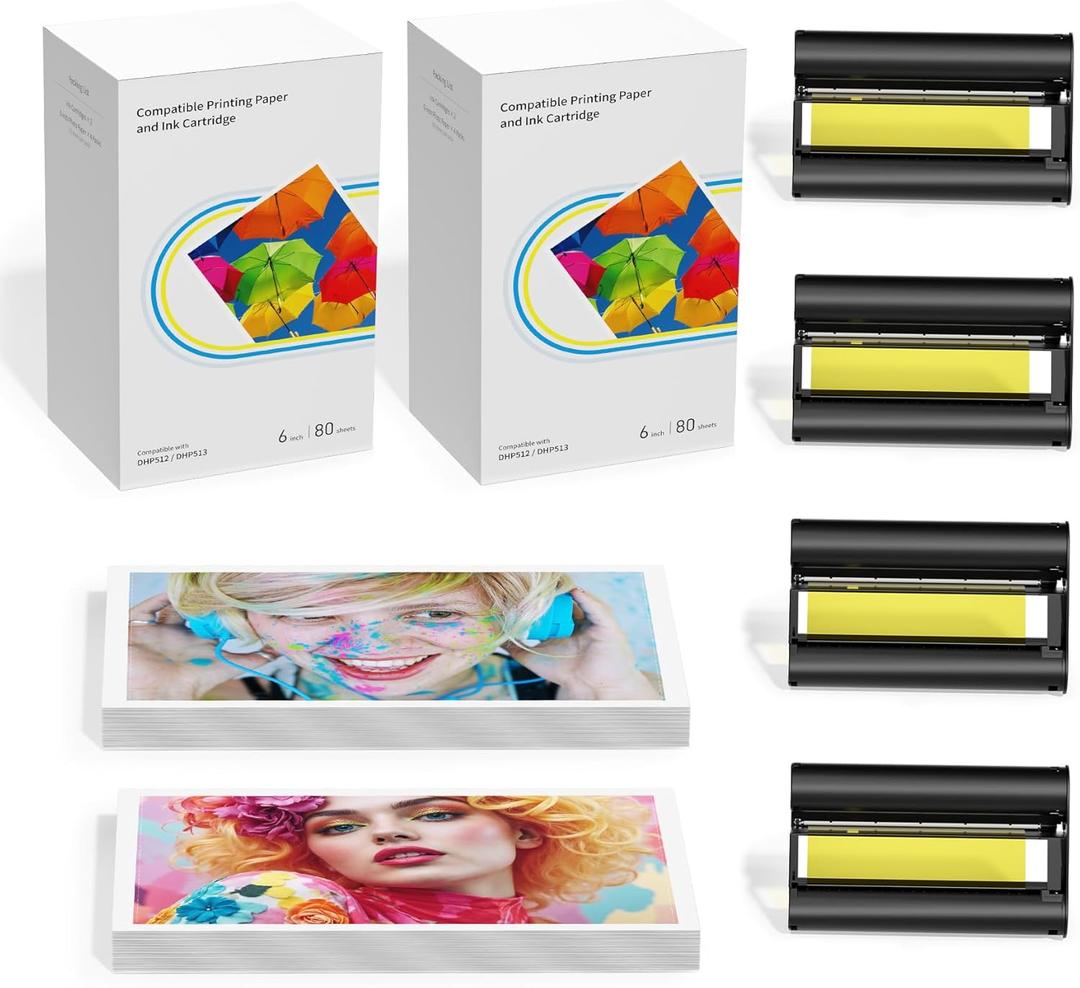 2 Pack Compatible with Liene Amber M100/M200/M110/M210 Photo Printer Paper 4x6 160 Sheets, Only for Liene DHP512/DHP513/DHP514/DHP515 Photo Printer, 4 Ink Cartridges Refill, Waterproof, Smudge Proof