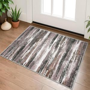 Modern Abstract Entryway Rug Indoor 2x3 Washable Rug Non-Slip Soft Small Area Rug Dark Light Brown White Kitchen Mats Thin Print Faux Wool Floor Carpet Throw Rugs Backdoor Mat for Entry