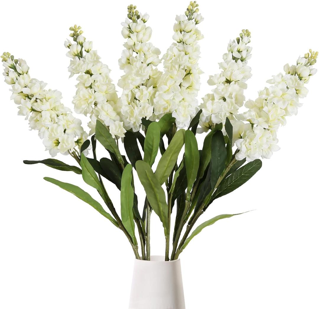 IPOPU 6PCS White Snapdragon Artificial Flowers 31.50" Delphinium Fake Flowers Long Stem Antirrhinum Majus Silk Flowers Larkspur Faux Flower for Home Wedding Decor Floral Arrangement (White)