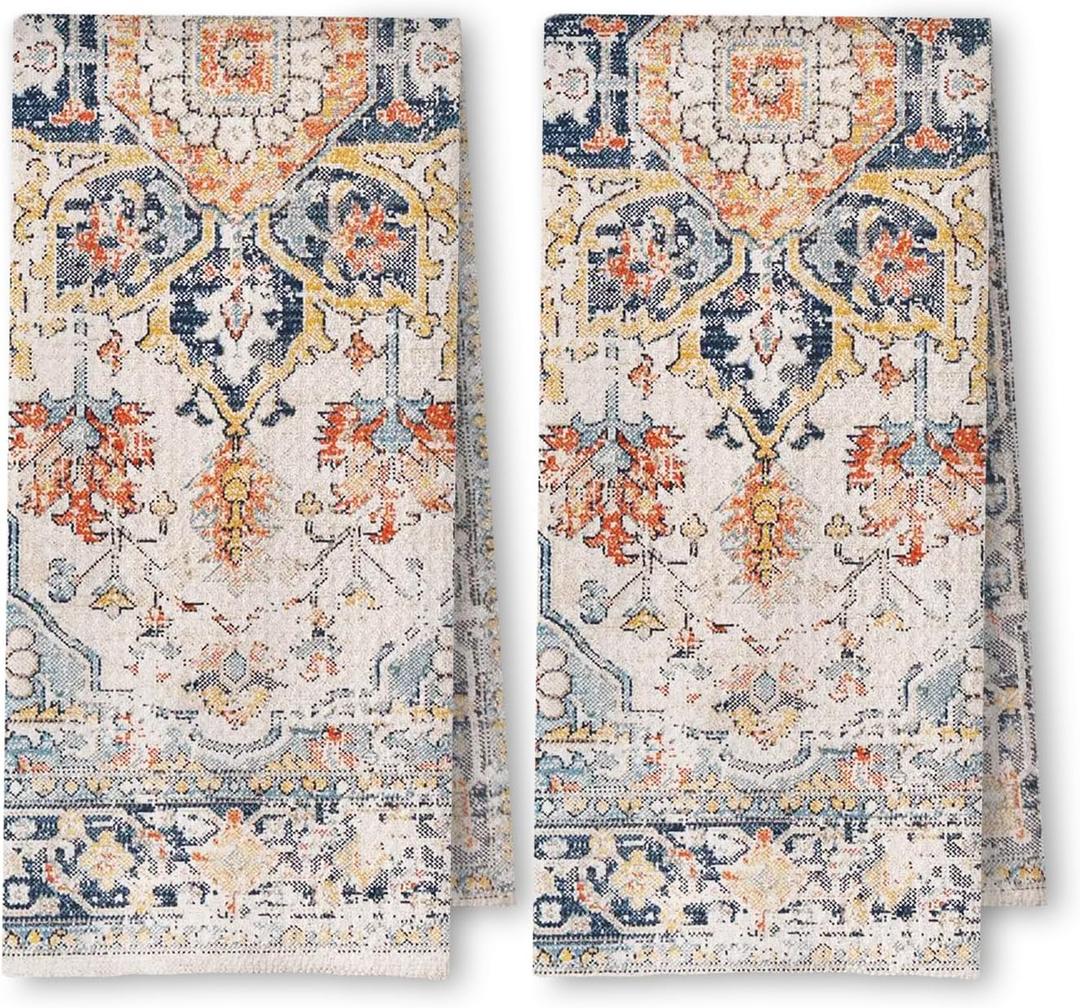 Vintage Boho Floral Kitchen Towels Set of 2, Oriental Traditional Dish Tea Towels for Kitchen Decor, Retro Floral Decorative Hand Towels for Bathroom Decor, 16x24 Inches
