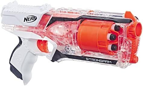 Nerf Elite Strongarm Clear Blaster, Rotating Barrel, Slam Fire, 6 Official Nerf Elite Darts, for Kids, Teens, Adults