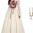 Women Renaissance Corset Dress Victorian Medieval Costume Floral Fairy Dresses Vintage Gown with Necklace (S)