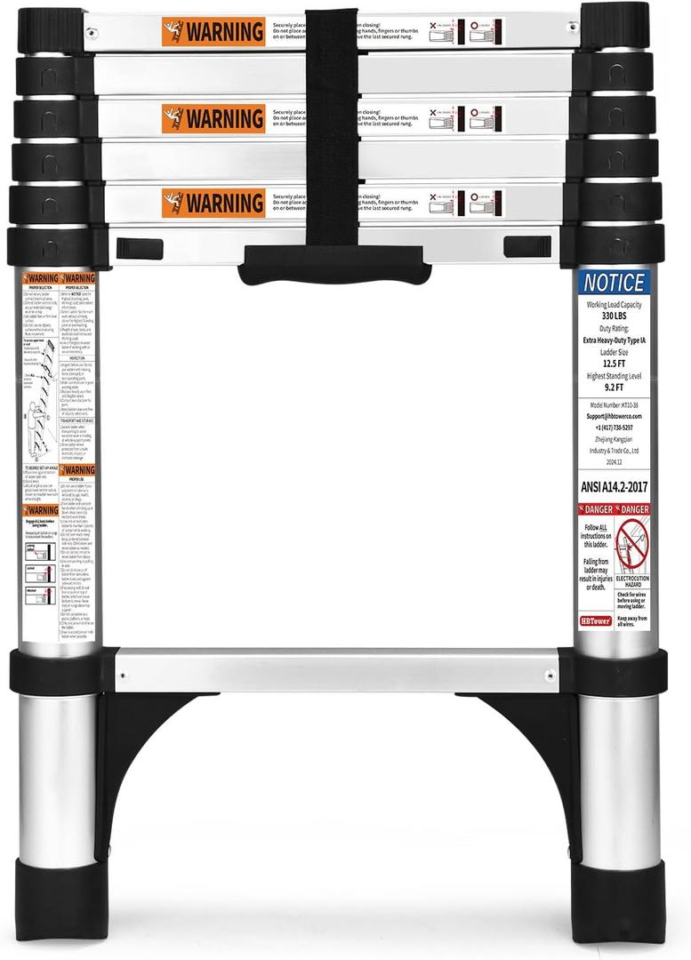 Soctone Telescoping Ladder, 6.5 FT Button Retraction Aluminum Extension Ladder with 2 Triangle Stabilizers, Multi-Purpose Ladder with Slow Down Design, 330lbs Max Capacity for House Daily Life