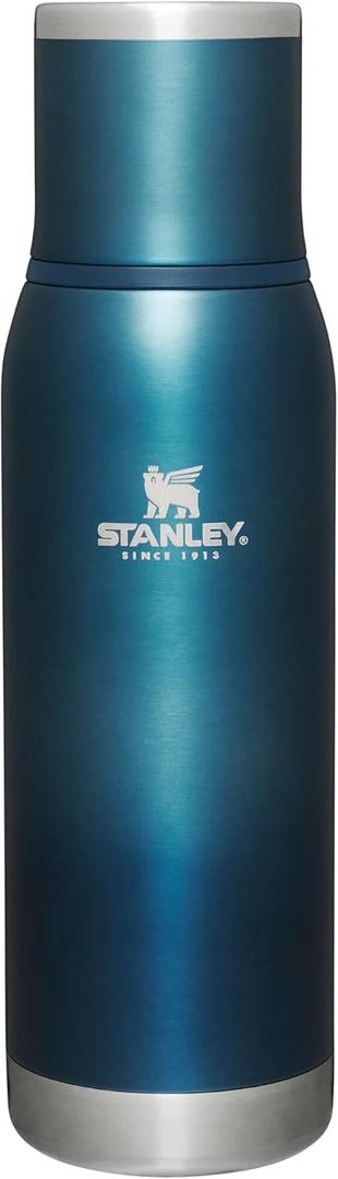Stanley Adventure-To-Go Vacuum Bottle 25 oz | Wide Mouth with Leakproof Cup Lid | Keep Drinks Hot or Cold | Packable for Travel | Insulated Stainless Steel Thermos | BPA-Free | Blue Glow