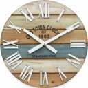 30" Wooden Multi-Color Maritime Coastal Beach Large Roman Wall Clock (Blue, 30 inch) (Roman Blue)