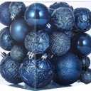 46 Pcs Navy Blue Christmas Ball Ornaments, Shatterproof Christmas Tree Ornaments Set with Velvet Christmas Bows Decor, Vintage Xmas Decorations with Hanging Hooks in 3 Sizes(Small Medium Large)