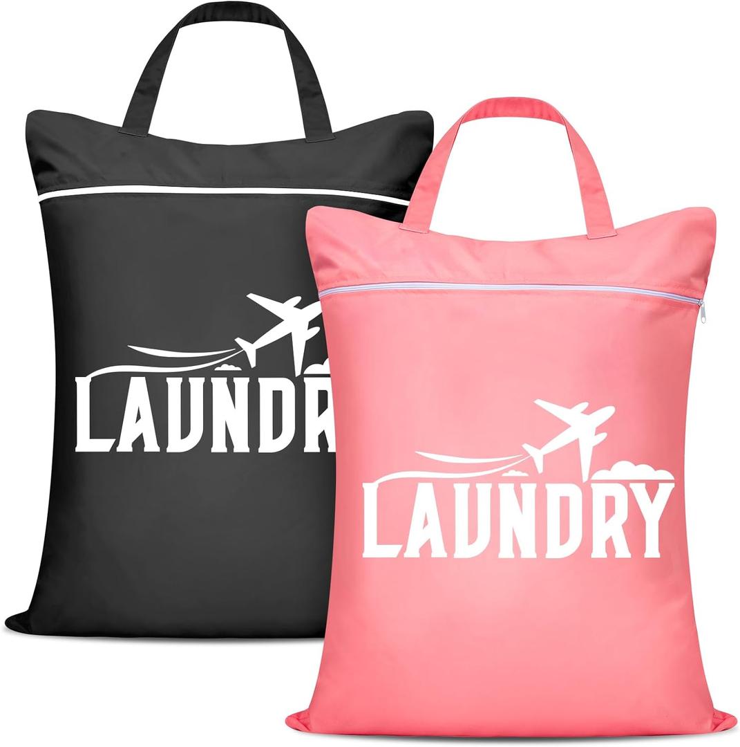 Fiodrimy 2 Pcs Large Travel Laundry Bags - Washable Waterproof Wet Clothes Bags for Gym, Swimming, Yoga & College Dorm (Black+ Pink)