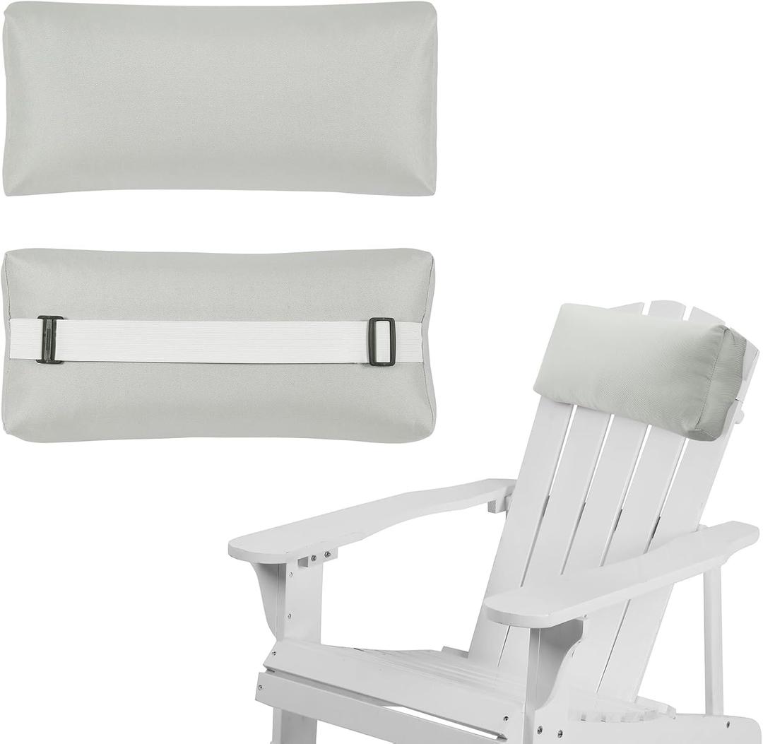 2 Pack Outdoor Patio Pillows with Adjustable Strap, Chaise Lounge Head Pillow, Lounge Head Resting Pillow for Recliner Beach Pool Lounger Office Chair，Water Resistant Light-Gray, Medium