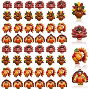 LOPURO Thanksgiving Turkeys Charms 50Pcs Thanksgiving Mini Resin Turkeys Figurine Flatback Charms Turkey Craft Kit Embellishment Hairpin Accessories for Fall Decor DIY Jewelry Making