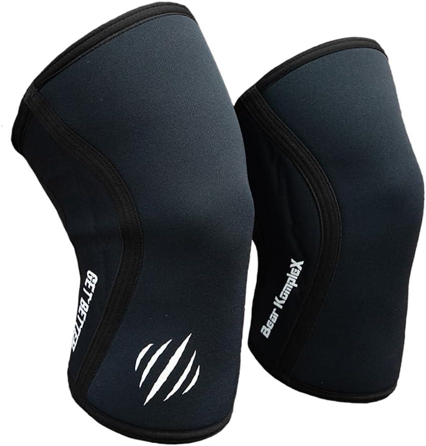 Bear KompleX Knee Sleeves for Men & Women - 5mm/7mm Compression & Heat Retention Neoprene Compression Knee Brace for Weightlifting, Squats & Powerlifting (5mm - Medium 11.5"-13.5", Black)