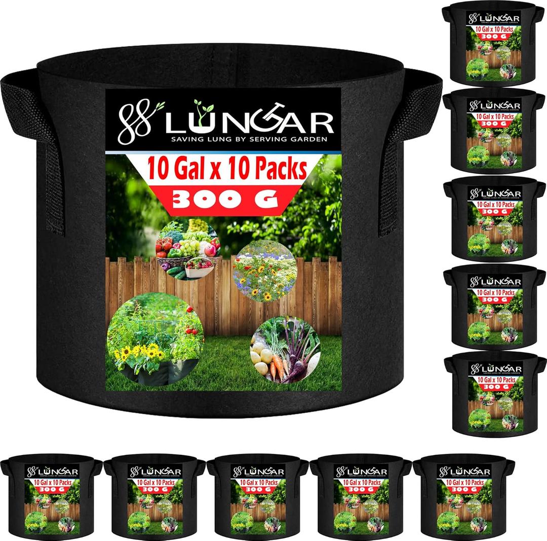 Plant Grow Bags - 10 Gallon 10 Packs Planter Pot, Thickest Aeration 300G Non-Woven Fabric, Reinforced Handles for Weatherproof Nursery Pot, Enhanced Double Seam