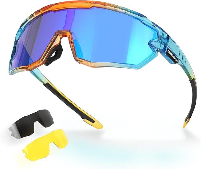 Polarized Glasses Kids Youth Baseball Sunglasses Adult Men Women Cycling Goggles with 3 lenses,Fishing,Ski Golf(Transparent Gray, Adult)