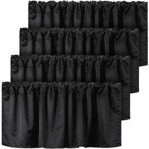 Frienda 4 Pcs Black Valance Curtains Blackout Fabric for Windows Basement Curtains Valance Rod Pocket Tier Window Valances for Bedroom Kitchen Living Room Privacy, 52 x 18 Inch