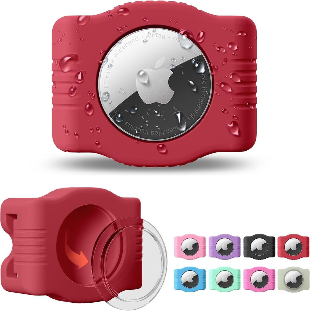Waterproof AirTag Dog Collar Holder for Apple AirTag QR Code (Medium, Red-M1)