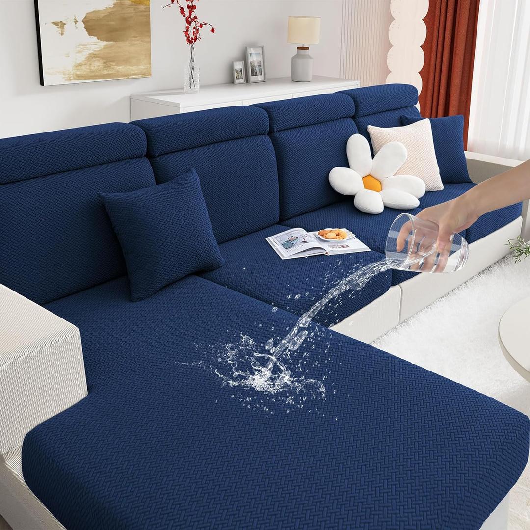 hyha Waterproof Couch Cushion Covers, Wear Resistant Couch Cover, Anti Slip Sofa Slipcovers Washable, Soft Thick Jacquard Furniture Protector for Pets Dog (3 Packs, Navy)