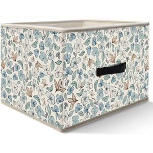 Nogrit Watercolor Floral Storage Bins Box, Toybox for Girls, Blue and White Flower Foldable Baskets Organizer Container with Handles for Girls Bedroom Dorm Bathroom Clothes Toys Books, 36"L x 27"W x 27"H