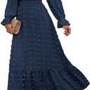 BTFBM Women Spring Dresses 2025 Long Sleeve V Neck Swiss Dots Maxi Dress Boho Long Dress High Waisted A-Line Ruffle Dress, L