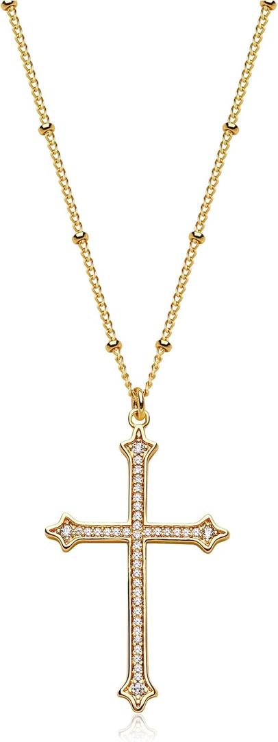 MEVECCO Dainty Gold Cross Necklace for Women - 18K Gold Plated Delicate Minimalist Cubic Zircon Cross Necklaces Cute Faith/Crucifix Jewelry Gift