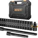 BOEN 3/8" Drive Deep Impact Socket Set, 18 Piece Metric Socket Set 8mm to 22mm, Includes 6", 10" Extension Bars, Universal Joint, 6 Point Design, Cr-V Steel, Heavy Duty Storage Case