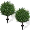 Sykart Artificial Cedar Topiary Ball Trees, 2 Pack Artificial Shrubs Bushes with Ground Spike, UV Resistant Fake Plants for Christmas Porch Decor