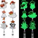 Geyoga 6 Pcs Halloween Badge Reels Cowboy Ghost Glow in The Dark Funny Western Spooky Retractable Badge Holder Glitter ID Tag Reel with Alligator Clip Gifts for Halloween Holiday Office Favors