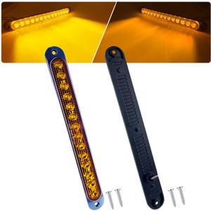 10" LED Amber Trailer LED Turn Signal Light Bar Strip Aluminum Alloy Base Side Marker Tail Lights Assembly for Truck RV Marine Boats, 15 LEDs 2Pcs