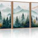 HLNIUC Misty Forest Wall Art Canvas,Landscape Mountains Wall Art,Modern Foggy Pine Artwork,Boho Nature Artwork Watercolor,Pine Tree Painting,Mist Wilderness Prints for Living Room Bedroom 16x24x3