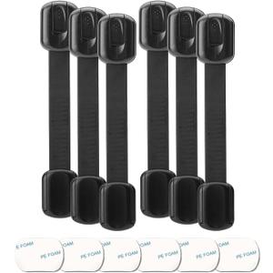 Baby Safety Cabinet Locks, 6 Packs Adjustable Childproof Straps with Adhesive for Dresser Drawer Cupboard Doors Closet Oven Refrigerator Fridge