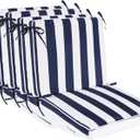 Outdoor Patio Chair Cushions Set of 4, Water Resistant Square Seat Cushions with Ties, 20"x17" All Weather Seating Cushions for Outdoor Furniture (Striped)