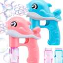 JOYIN 2 Bubble Guns Kit, Whale Automatic Bubble Maker Blower Machine with 4 Solutions for Kids, Summer Toy, Birthday, Outdoor & Indoor Activity, Easter, Valentine Party Favors (Blue+pink)