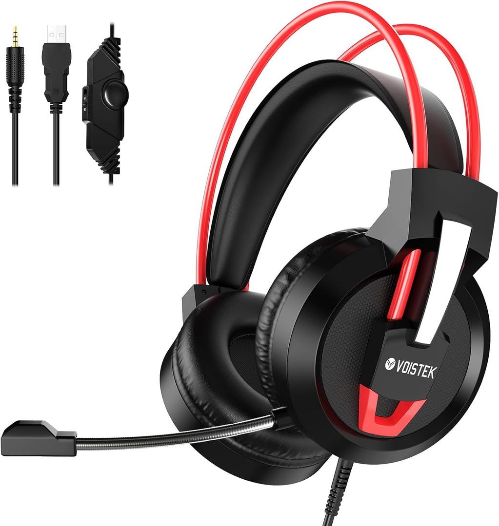 Over-Ear Gaming Headset with 50 mm Drivers, Noise-Cancelling Mic, RGB LED Lights, Memory-Foam Cushions & Inline Controls Bass Surround  PS5/PS4/Xbox Series X/S/Switch/PC/Mac (Red)