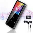 80GB MP3 Player with Bluetooth Portable HiFi Music Player with HD Speaker, Lossless Sound, FM Radio, Voice Recorder, Touch Buttons, E-Book (Earphones & 16GB + 64GB Card Included, No WiFi)