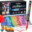 Overseas Acrylic Paint Markers 168 Colors, Brush Tip Paint Pens with Automatic Ink Control System, Quick Drying Liquid Ink Acrylic Marker for Rock, Wood, Canvas, Glass, Fabric, Metal, Plastic, Rubber