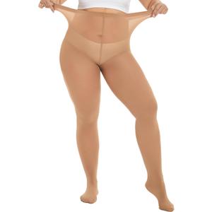 CozyWow Plus Size Tights for Women 80D Soft Solid Color Semi Opaque Pantyhose High Waist 1X 2X 3X 4X (XX-Large, 1 Pair-suntan)