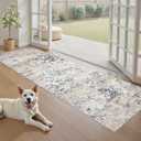 DMOYEST Washable Runner Rug for Hallway: 2x6 Neutral Modern Abstract Low Pile Area Rug with Non-Slip Backing - Carpet for Bedroom Kitchen Laundry Entryway Bathroom Indoor - Beige Blue