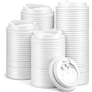 200 Pack White Disposable Coffee Cup Lids, 3.54 Inch Universal Dome Plastic Lids for 10oz, 12oz, 16oz, 20oz Paper Cups, Leak-Proof