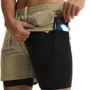 ATTBEA Men's 2 in 1 Running Shorts with Liner 5" Quick Dry Workout Gym Sports Shorts with Pockets (M)