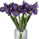 Purple Iris Flowers Real Touch 6 PCS Iris Artificial Flowers 18.9 in Long Stems Flowers for Decoration for Wedding Bridal Home Kitchen Party(Dark Purple)