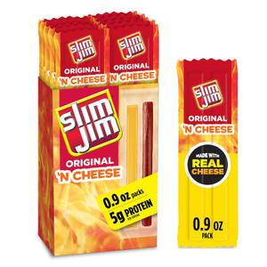3 x Slim Jim Beef 'N Cheese Smoked Meat Sticks, Original Flavor, 5g Protein Per Serving, Snack Size, Easter Basket Stuffer for Men, 0.9 oz. (10 Count) (EXP 04/10/26)