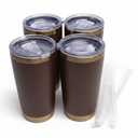 20 oz Tumbler with Lid Stainless Steel Insulated Tumblers Bulk Double Wall Vacuum Cups Powder Coated Travel Mug Keep Drinks Cold and Hot, Brown, 4 Pack
