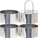 HULISEN Round Cake Ring Mold, Stainless Steel 3 Cooking Crumpet Rings with 1 Pusher & 4 Food Form, Tuna Tartare Mold for Pancake, Salad, Mousse