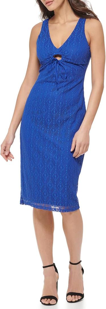 GUESS Womens Geo Lace Sheath with Key Hole Detail Contemporary Dress (6, Cobalt)