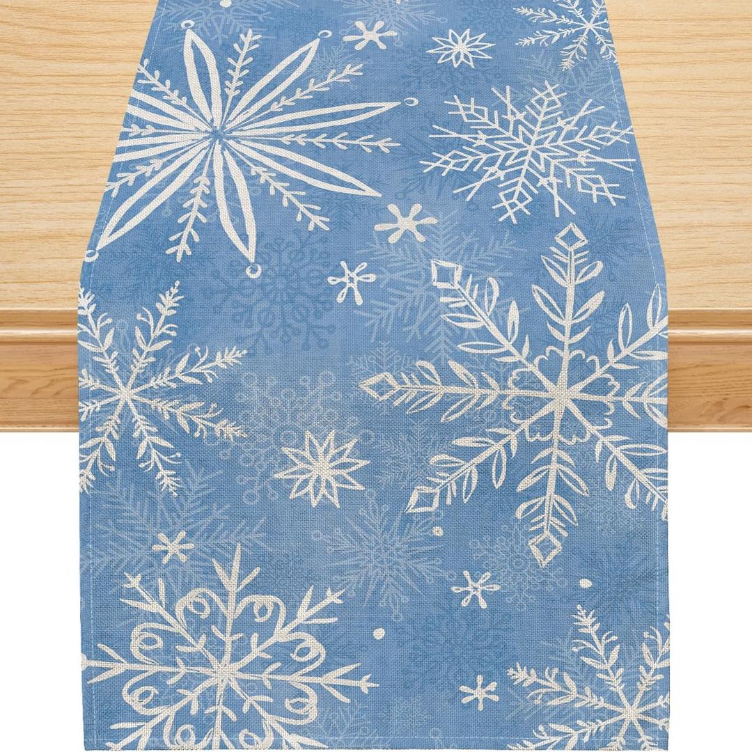 Siilues Christmas Table Runner, Blue Christmas Decorations Snowflake Christmas Runner for Table Seasonal Winter Decor Holiday Home Party Dining Table Decorations, 13x120 Inch