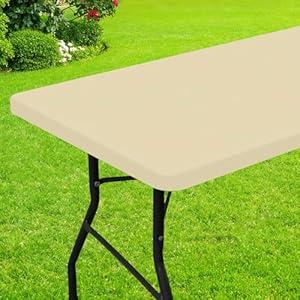 Smiry Rectangle Picnic Table Cloth, Waterproof Elastic Fitted Tablecloths for 4 Foot Tables, Washable Polyester Table Cover for Camping, Indoor and Outdoor (Champagne, 24"x48")