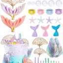 Mermaid Cake Toppers, 40-Piece Under the Sea Cake Decor Set, Seaweed, Bubbles, Tails, Starfish, Shells, Origami, Golden Ginkgo Leaves, for Birthday Mermaid Theme Party Supplies