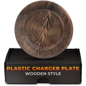 Plastic Chargers for Dinner Plates Set of 4 - Large 13" Round Design -Colorfast and Elegant, Suitable for Dinner Settings, Weddings | Summer Table Decor, Great Gifts for Mom, Faux Wood Charger Plates