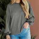 PRETTYGARDEN Womens Long Sleeve Tops 2025 Fall Fashion Shirts Trendy Clothes Casual Loose Crewneck Ribbed Knit Tunic Blouse (S)