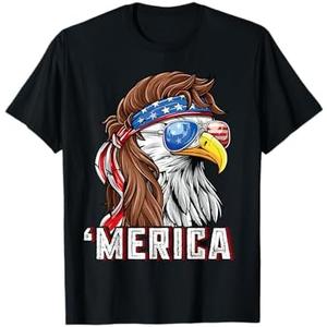 Merica USA American Flag Patriotic 4th of July Bald Eagle T-Shirt Extra Large, Black